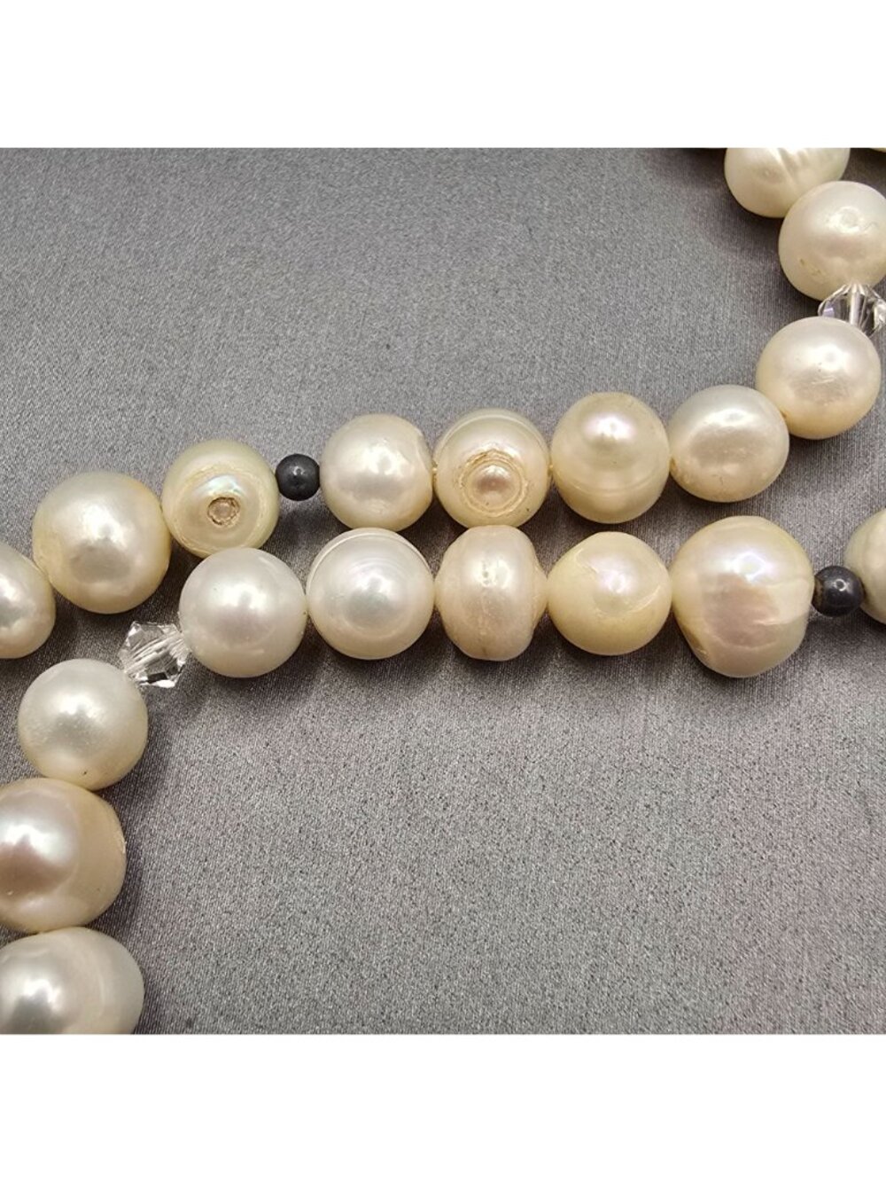 VTG White Graduated Baroque Pearl Necklace 22" Sterling Toggle Crystal Accents - Picture 5 of 13